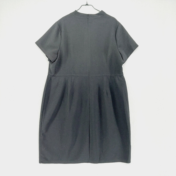 MAGGY LONDON Black Asymmetrical Neck Stretch Crepe Midi Sheath Dress P1945 - Picture 6 of 10